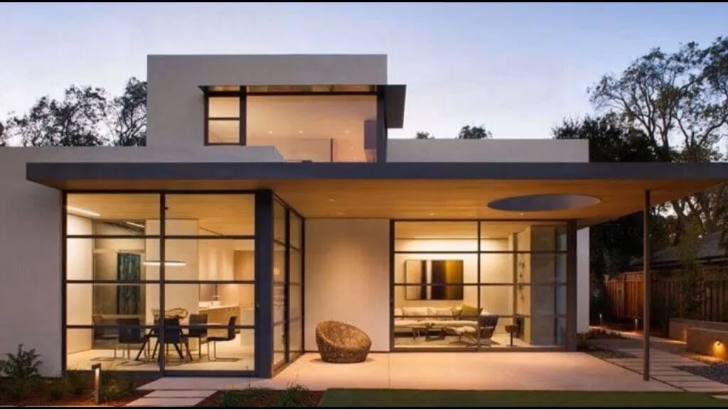 fachada con grandes ventanas